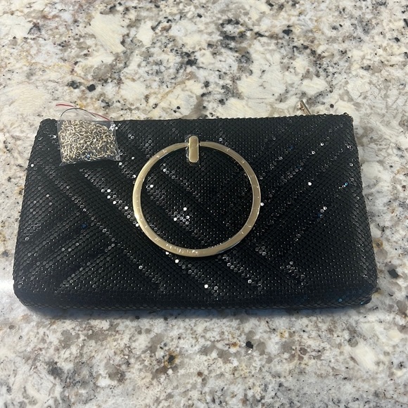 Landry black sequin with gold ring handle evening clutch - Picture 1 of 5